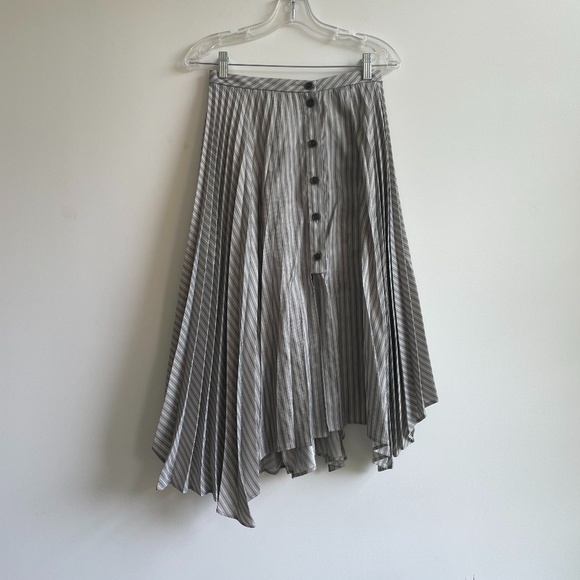 Acne Studios grey pinstripe pleated thigh slit button detail midi skirt - Picture 1 of 11